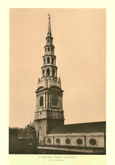 St Bride, Fleet Street, De Toren, midden-late 19e eeuw door Unbekannt