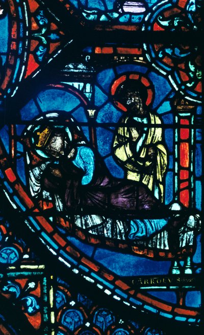 St. Jacobus verschijnt aan Karel de Grote in een droom, glas-in-lood, Chartres Kathedraal, Frankrijk door Unbekannt
