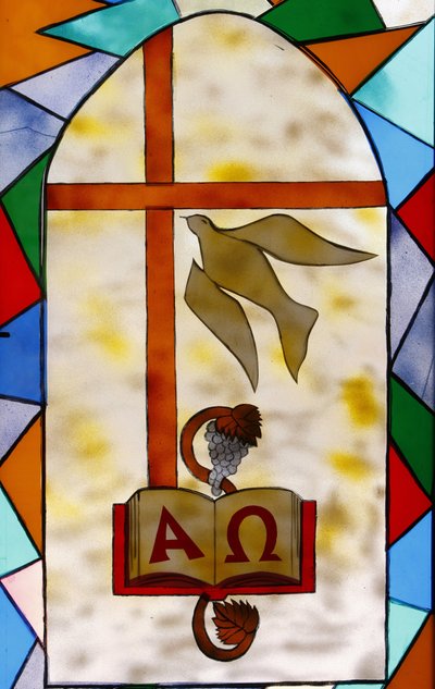 Glas-in-lood: christelijke symbolen, Togoville, Togo door Unbekannt