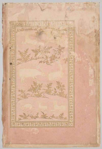 Gestencilde scènes van leeuw en gazelle, ca. 1710 door Unbekannt