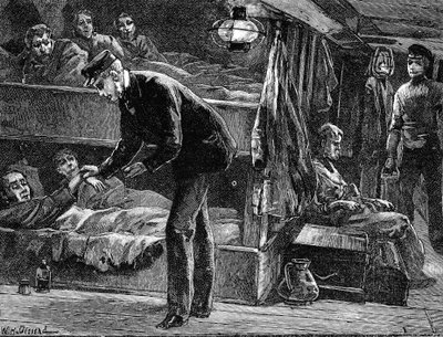De pols nemen van een zieke Ierse emigrant aan boord van een schip, 1840s ca. 1890 door Unbekannt