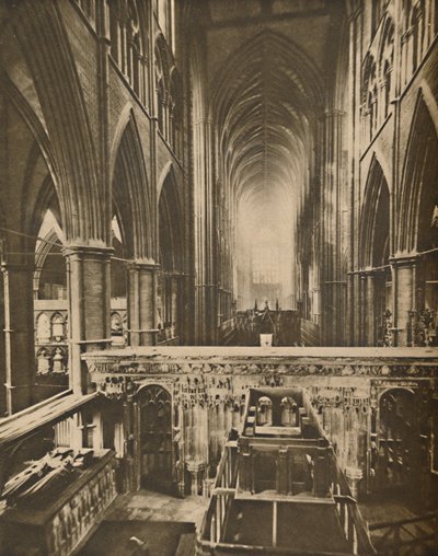 Het grote interieur van de abdij: Kijkend naar het westen vanuit de kapel van de belijder, ca. 1935 door Unbekannt