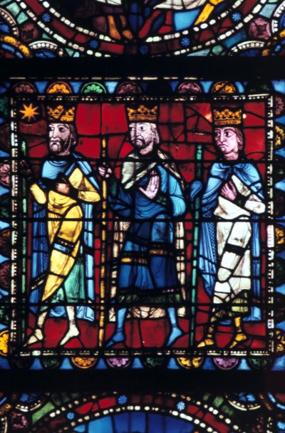 De Aanbidding der Wijzen, glas-in-lood, Kathedraal van Chartres, Frankrijk, 1145-1155 door Unbekannt