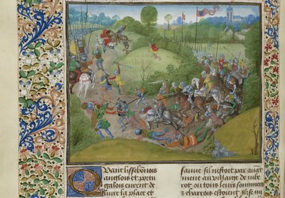 De Slag bij Aljubarrota op 14 augustus 1385, ca 1470-1475 door Unbekannt