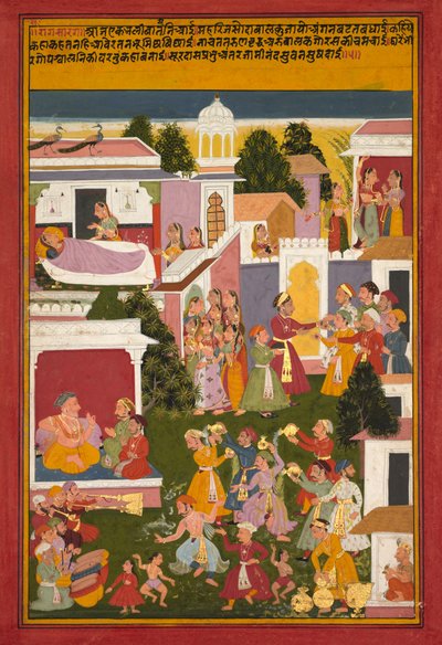 De geboorte van Krishna, uit een Sursagar van Surdas, ca. 1700 door Unbekannt
