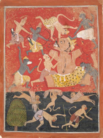 De demon Kumbhakarna wordt verslagen door Rama en Lakshmana door Unbekannt