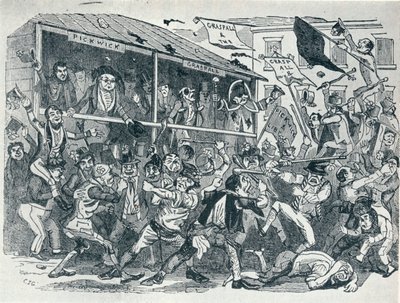 De verkiezing in Eatanswill, ca. 1836, 1925 door Unbekannt