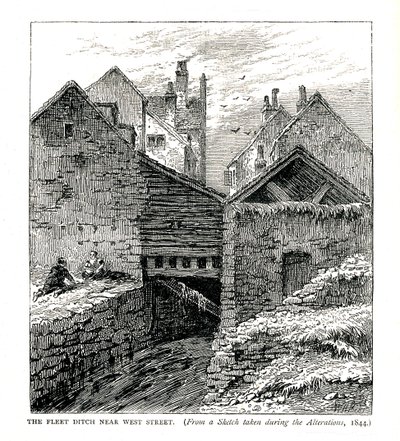 De Fleet Ditch bij West Street, tijdens aanpassingen, 1844 door Unbekannt