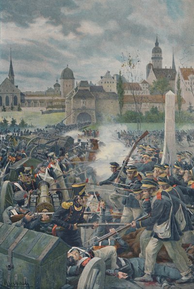 Het Franse leger verlaat Leipzig, 1813, 1896 door Unbekannt