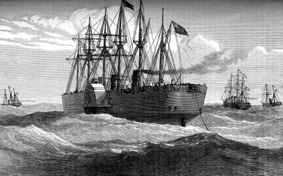 De Great Eastern legt de Atlantische telegraafkabel, ca. 1865, ca. 1880 door Unbekannt