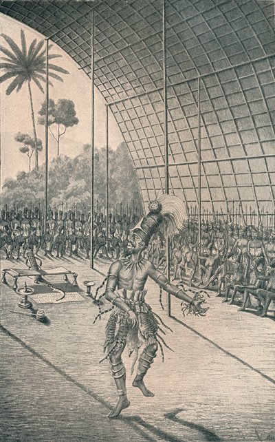 De Mangbattu koning Munsa danst voor zijn vrouwen en krijgers, ca. 1870, 1903 door Unbekannt