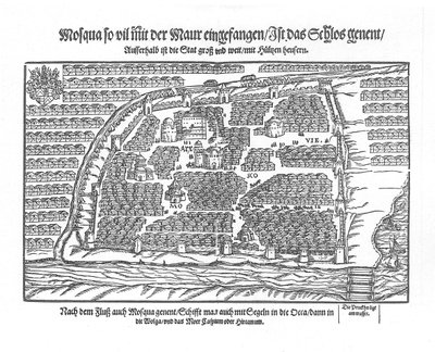 De Moskou-kaart uit Moscouiter wunderbare Historien door Sigmund von Herberstein, 1567 door Unbekannt