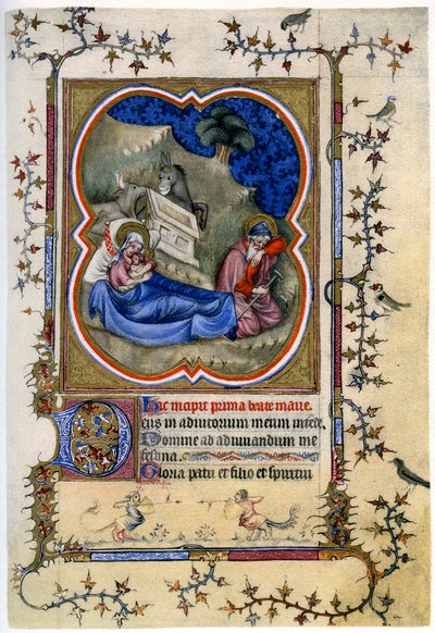 De Geboorte, uit een Getijdenboek en Missaal c1370 door Unbekannt