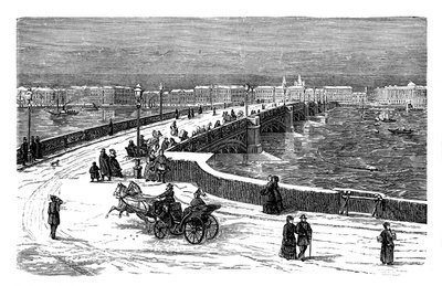 De Nicolai Brug over de rivier de Neva, St. Petersburg, Rusland door Unbekannt