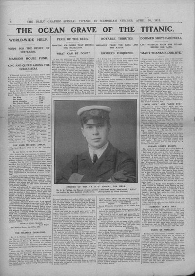 Het oceaangraf van de Titanic, en foto van Jack Phillips, 20 april 1912 door Unbekannt