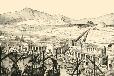 De Piraeus met de Lange Muren, gerestaureerd, 1890 door Unbekannt