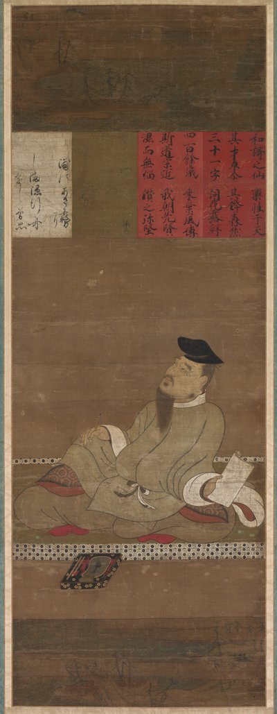 De dichter Kakinomoto no Hitomaro, ca. 1300-1350 door Unbekannt