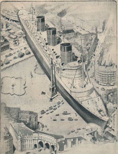 De Queen Mary in relatie tot Trafalgar Square, Londen, 1936 door Unbekannt