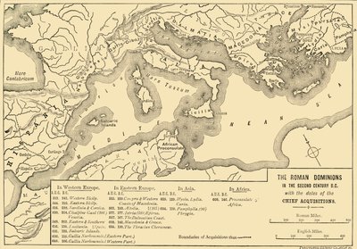 De Romeinse heerschappij in de tweede eeuw v.Chr. met de data van de belangrijkste veroveringen, 1890 door Unbekannt