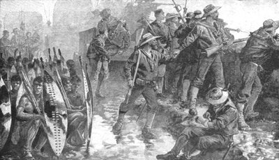De Zoeloe Oorlog, 1879: Mannen van H.M.S. Shah binnen de Laager bij Ginghilovo, 1901 door Unbekannt