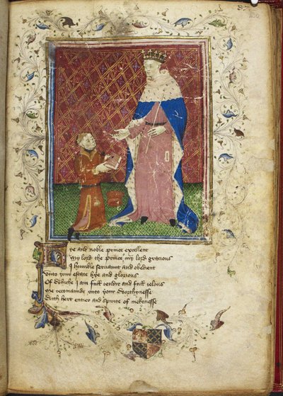 De auteur presenteert zijn boek aan Hendrik V uit Thomas Hoccleves Regiment of Princes, 15e eeuw door Unbekannt