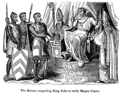 De baronnen dwingen koning Jan 1167-1216 om de Magna Carta te ratificeren, 1215 door Unbekannt