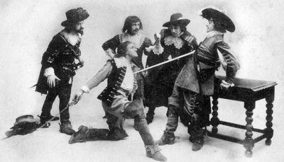 Het duel, scène uit act I van The Breed of the Treshams door John Rutherford, 20e eeuw door Unbekannt