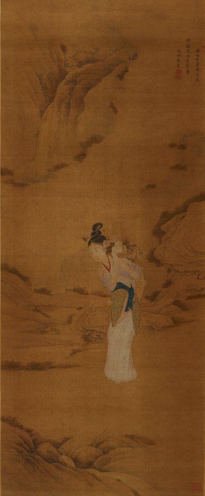 De godin Magu met een mand bloemen, Qing-dynastie 1645-1911 door Unbekannt