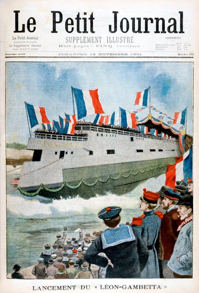 De tewaterlating van de gepantserde kruiser Leon Gambetta, Frankrijk, 1901 door Unbekannt