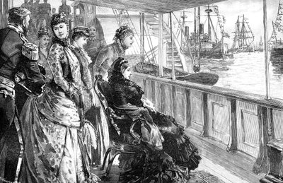 De koningin inspecteert de vloot bij Spithead, Hampshire, eind 19e eeuw, 1900 door Unbekannt