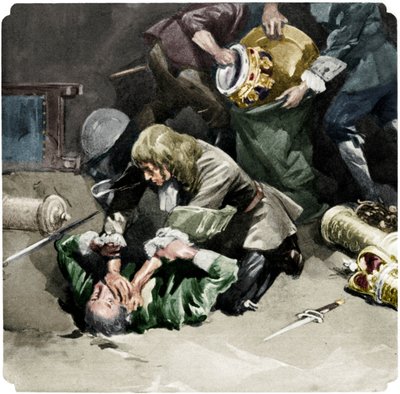 Thomas Blood probeert de kroonjuwelen uit de Tower of London te stelen in 1671, 1937 door Unbekannt