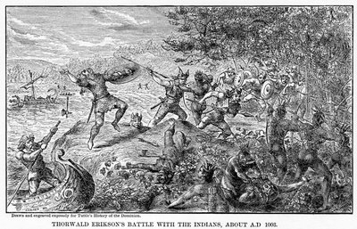 Thorwald Eriksons Gevecht met de Indianen, rond AD 1003, 1877 door Unbekannt