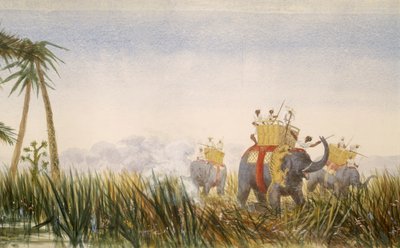 Tijger die een olifant aanvalt, deel van het Panorama van Londen naar Hong Kong door Unbekannt