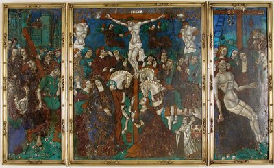 Drieluik met De Weg naar Golgotha, Kruisiging en Afdaling van het Kruis door Unbekannt