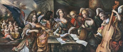 Trompetten, pauk, viool, schalmei, luit en viola da gamba, 1948 door Unbekannt