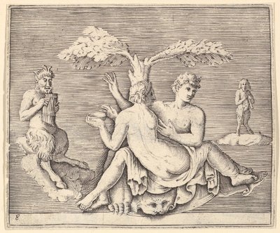 Twee geliefden met Pan, gepubliceerd ca. 1599-1622 door Unbekannt