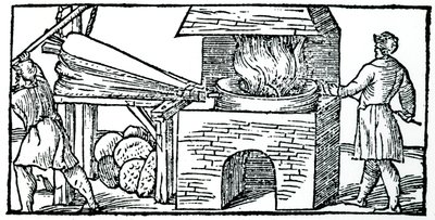 Balg gebruiken om de trek in een oven te vergroten, 1540 door Unbekannt