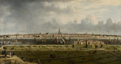 Gezicht op Antwerpen vanaf het Vlaams Hoofd door Unbekannt