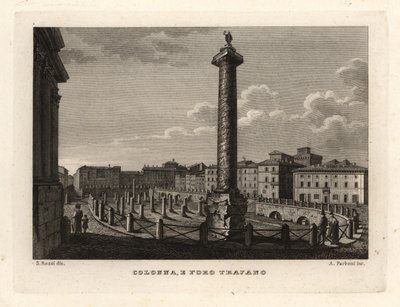 Uitzicht op de Zuil van Trajanus en het Forum van Trajanus, Colonna e Foro Trajano door Unbekannt
