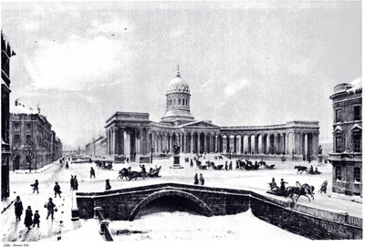 Uitzicht op de Kazankathedraal in Sint-Petersburg door Unbekannt