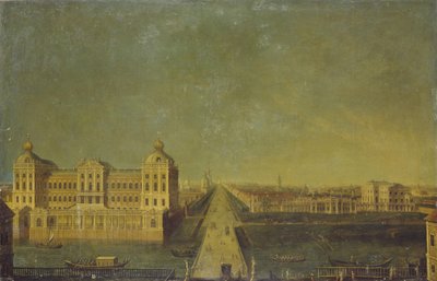 Uitzicht op de Nevsky Prospekt vanaf het Anichkov Paleis met het Shuvalovs Huis, tweede helft van de 18e eeuw door Unbekannt