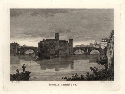 Uitzicht op het Tiber-eiland, Rome door Unbekannt