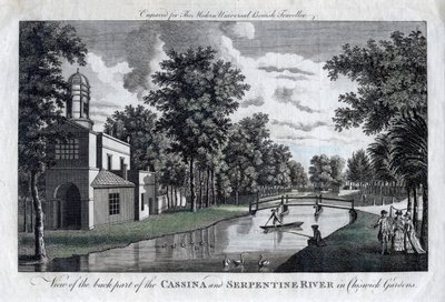 Uitzicht op het achterste deel van de Cassina en de Serpentine Rivier in Chiswick Gardens, Londen door Unbekannt