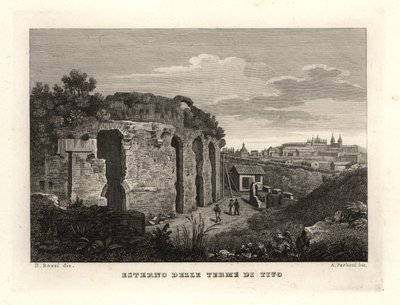 Uitzicht op de buitenkant van de Thermen van Titus, Thermae Titi, Terme di Tito door Unbekannt
