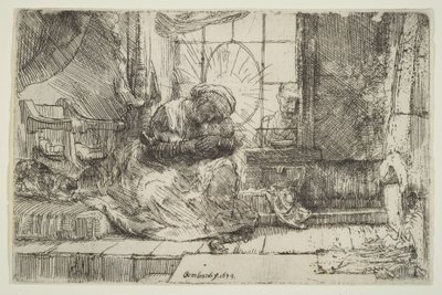 Maagd en kind met de kat: en Jozef bij het raam, 1654 door Unbekannt