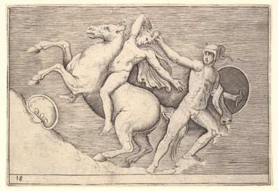 Krijger trekt een ruiter van zijn paard, uit Ex Antiquis Camorum et Ge... door Unbekannt