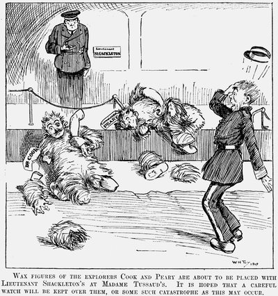 Wassen beelden van Peary en Cook, poolreizigers, bij Madame Tussauds, Londen, 1909 door Unbekannt