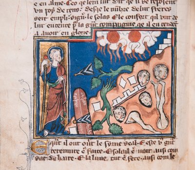 Wanneer Hij opstaat om de aarde te laten beven... Miniatuur uit: Apocalypse de saint Jean, ca. 1320 door Unbekannt