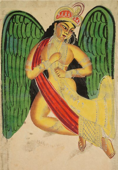 Gevleugelde Apsara met een hoorn, 1800s door Unbekannt