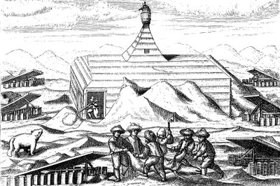 Winterkwartieren van Willem Barentsz-expeditie naar de Noordpool, 1596-1597 door Unbekannt